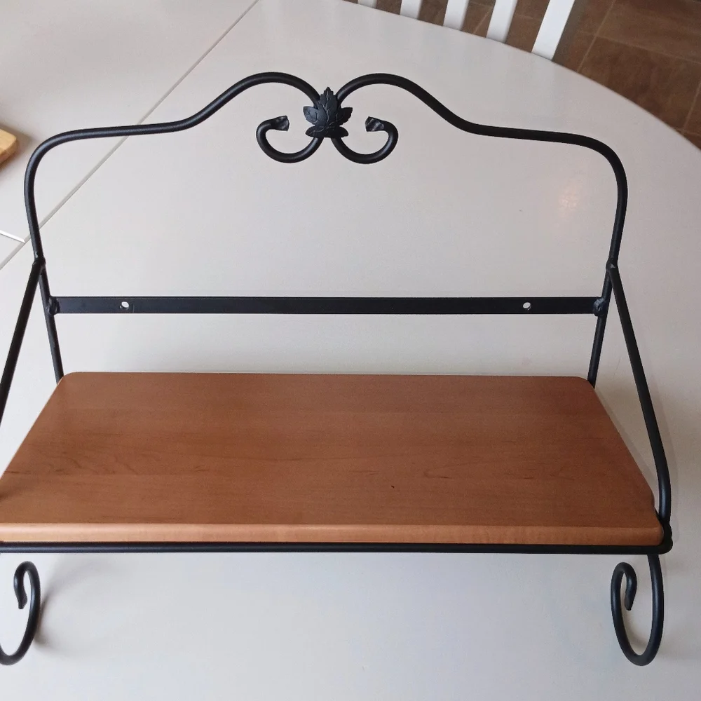 Longaberger Wrought Iron Black and Natural Wood Wall Shelf